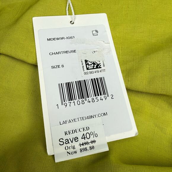 Lafayette 148 New Yok Silk Linen Drape Front Asymmetric Dress Green Size 8 NWT - Picture 11 of 15